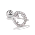 Macro detail of planet-shaped cartilage stud with pavé cubic zirconia and star cutout - Saturn Ring Pave Zirconia Style (EGD0659 White Gold Plated)