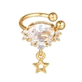 18K gold plated ear cuff with oval zircon and a dangling star pendant for women - Star Pendant Style Gold (EGJ0113)