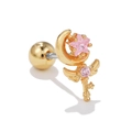 Pendiente de acero dorado con luna creciente y varita de estrella rosa elegante - Dorado / Estilo Cetro de Ala de Luna Creciente (EGD0590)