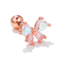 Rose gold butterfly cartilage stud with pink and clear gemstones and screw-back ball - Butterfly Pink Iridescent Style (EGD0090 Rose Gold)