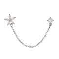 Detail view of 20G stainless steel helix stud with zircon flower and silver link chain - Double Head Linked Flower Style (EGD0571)