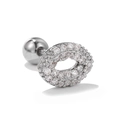Detailed view of 20G stainless steel tragus stud with sparkling zircon oval design - Oval Hollow Zirconia Style (EGD0491)