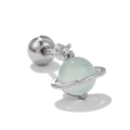Macro view of a 20G stainless steel Saturn stud earring with green bead and zircon star - Planet Saturn Style (EGD0682)