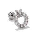 Macro detail of silver stainless steel stud with zircon pavé and screw ball back - Pave Zirconia Ring with X Design (EGD0121)