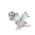 Detail of butterfly stud earring with opal stones and screw back ball closure - Butterfly Pink Iridescent Style (EGD0090 White K)