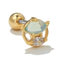 Detail of 18k gold animal ear stud earring with green stone and surgical steel post - Animal Ear Light Green Stone Style (EGD0315)