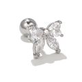 Butterfly cartilage stud in silver steel with heart and marquise zirconia crystals - Heart and Marquise Zircon Butterfly Style (EGD0619 Silver Color)