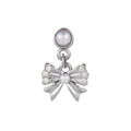 Silver bowknot stud earring with opal gemstone and small pearls on white background - Moonstone Bow Knot Style (EGD0103)