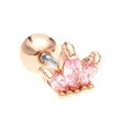 Pink marquise zircon bow stud earring with rose gold finish and screw ball back - 3-Stone Crown Bud Style (EGD0263) / Rose Gold/Pink
