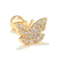 Golden butterfly cartilage stud earring with cubic zirconia inlay and 18K gold plating - Pave Zircon Butterfly (EGD0380 Gold)