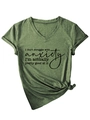 Detail of army green V-neck T-shirt with black text print and side knot hem design - Olive Green (Black Font)