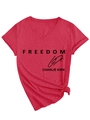 Detail of red V-neck t-shirt featuring black Freedom Charlie Kirk print and knotted hem - Red (Black Font)