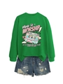 Gros plan du sweat-shirt vert vif avec cassette vintage et imprimé Made to Worship - S / Vert Herbe