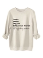 Detail of soft cream sweatshirt fabric with ribbed cuffs and slogan print - S / Sand
