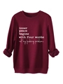 Detail of burgundy fleece sweatshirt with inner peace slogan on white background - S / Burgundy