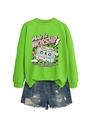 Detail of bright green sweatshirt with 'Made to Worship' vintage cassette tape graphic print - S / Fluorescent Green