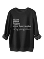 Detail of the thick grey fleece lining and funny slogan print on this black sweatshirt - S / Black