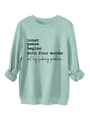 Close-up of ribbed cuffs and slogan print on this thick warm light blue sweatshirt - S / Light Green