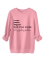 Close-up of pink thick hoodie with black typography print Inner peace begins text - S / Peach