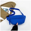 Detail of Klein blue nylon waist bag with woven zipper pull and adjustable strap - Sapphire Blue
