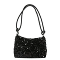 Sparkly black sequin shoulder bag with knot detail straps for 2024 chic fashion look - Black