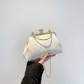 Sac à main en jacquard blanc crème avec cadre doré tête de dragon et bandoulière - Blanc