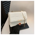 White quilted crossbody bag with gold metal clasp and chain strap for women - White