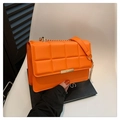 Chic bright orange quilted shoulder bag with gold chain strap and metal buckle - Orange