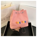 Rosa Canvas-Eimertasche mit bunter Bag Bag Stickerei und Kettenriemen für Damen - Canvas / Rosa