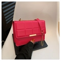 Chic fuchsia quilted crossbody bag with gold chain strap and rectangular metal clasp - Rose Red