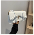 Detail of white PU leather texture and golden metal buckle on a French style handbag - White