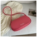 Borsa a sella minimalista in pelle PU rosa con scritta Fashion argentata lucida - Rosa scuro