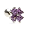 Purple heart zircon flower stud earring with screw back ball in stainless steel - Four-leaf Clover Style (EGD0264) / Silver/Purple