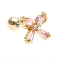 Pink zircon bow stud earring with gold-plated finish and screw back ball closure - Bowknot Style (EGD0262) / Gold/Pink