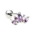 Silver barbell stud earring with five purple marquise zircons in crown shape layout - 5-Stone Fan Crown Style (EGD0265) / Silver/Purple
