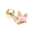 Pink marquise-cut crystal crown screw back stud earring in golden stainless steel - 3-Stone Crown Bud Style (EGD0263) / Gold/Pink