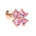 Pink heart crystal flower cartilage stud earring with rose gold screw back ball - Four-leaf Clover Style (EGD0264) / Rose Gold/Pink