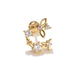 Detailed close-up of golden flower and butterfly stud with clear zircon stones - Floral Butterfly Dainty Style (EGD0373)