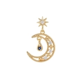Detail of crescent moon earring with blue teardrop stone and gold plating - Star Moon Blue Sapphire Drop Style (EGD0308)