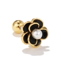 Piercing per elica a fiore dorato con petali in smalto nero e perla bianca centrale - Stile Fiore Nero(EGD0085) / Oro