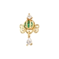 Gold pumpkin carriage earring with green gemstone and white zircon drop pendant - Pumpkin Carriage Style (EGD0532)