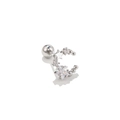 Silver crescent moon stud earring with star-shaped cubic zirconia and screw-back ball - Starry Crescent Style (EGD0393) / Silver