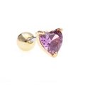 Primer plano de pendiente de corazón con cristal púrpura y cierre de rosca dorado - Estilo Corazón Púrpura (EGD0225 Púrpura) / Dorado