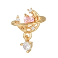 Golden moon and Saturn orbital earring with a pink heart crystal and white zirconia - Pink Heart Crescent Saturn Ring (EGD0665) / Gold