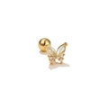 Golden butterfly cartilage stud earring with light green gems and white crystal stones - Cyan Winged Butterfly (EGD0361 Gold)