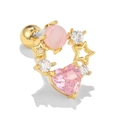 Pink heart zircon and cat-eye stone stud earring with gold stars in Y2K style - Gold (EGD0436)