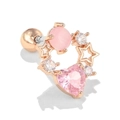 Pink heart and star stud earring in rose gold finish with secure screw back closure - Rose Gold (EGD0436)