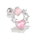 Silver earring with pink heart crystal and star detail featuring a screw back design - Silver (EGD0436)
