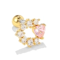 Pink heart crystal stud earrings with white zircon halo and gold screw back closure - Gold (EGD0438)