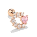 Y2K pink heart zircon stud earring in rose gold finish with delicate fringe detail - Rose Gold (EGD0438)